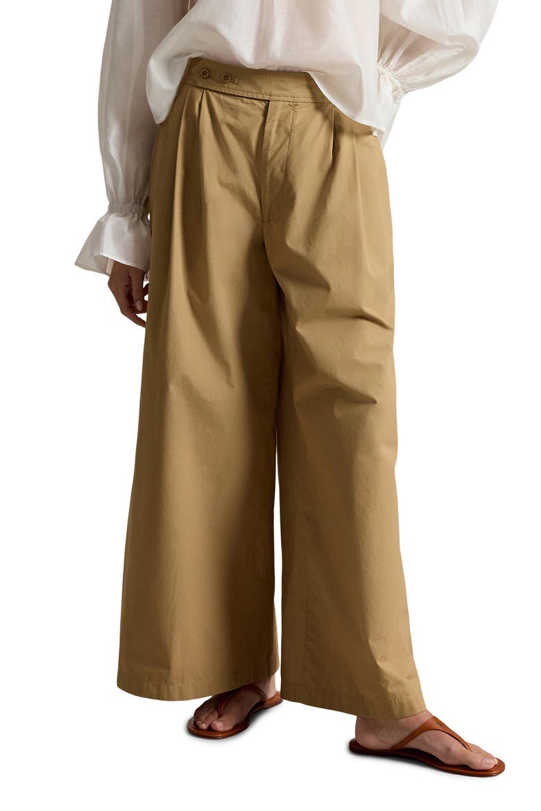 Pleated Cotton Ankle Wide Leg Pants, Main, color, TAN