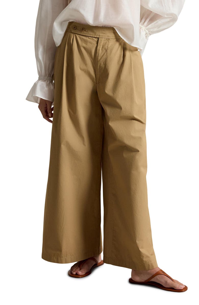 Polo Ralph Lauren Pleated Cotton Ankle Wide Leg Pants, Main, color, Tan