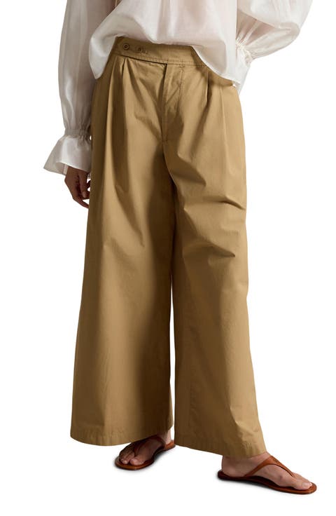 Pleated Cotton Ankle Wide Leg Pants