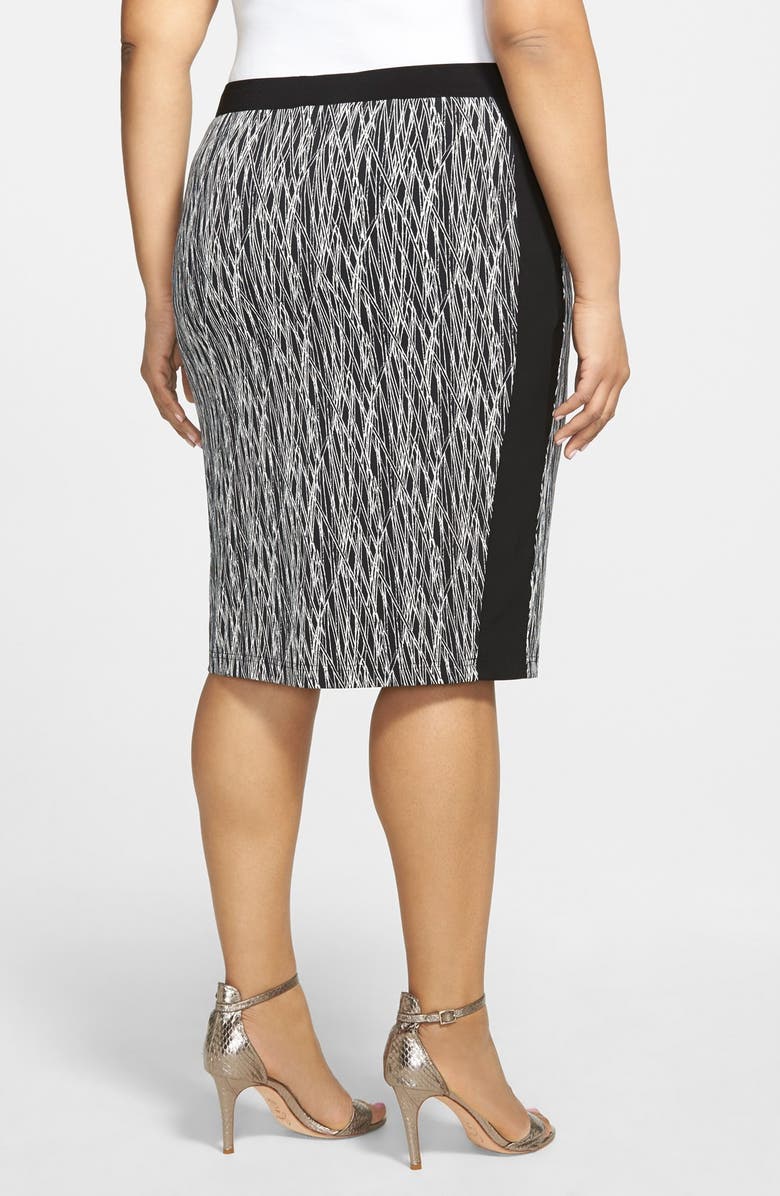 Vince Camuto 'Linear Scratches' Print Contrast Trim Pencil Skirt, Alternate, color,