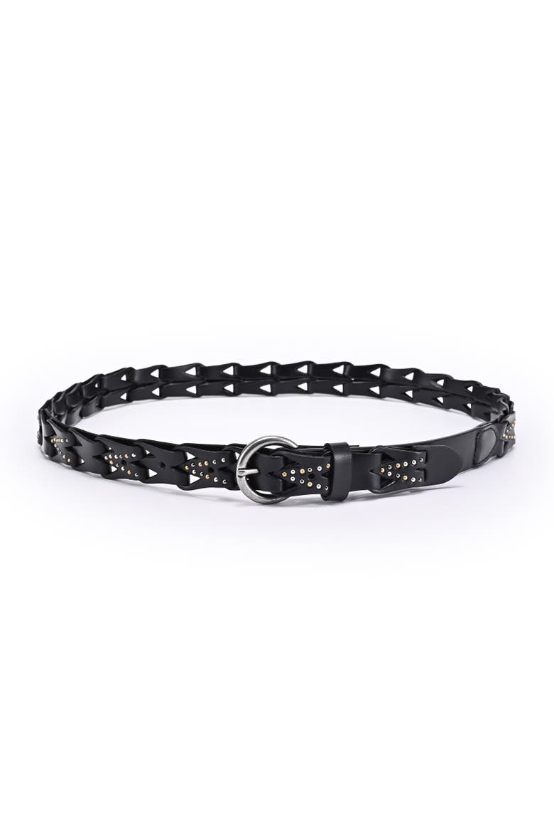 Oranda Genuine Leather Woven Studded Statement Belt, Alternate, color, Black