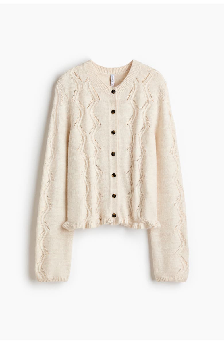 H&M Pointelle-knit Cardigan, Main, color, Light Beige