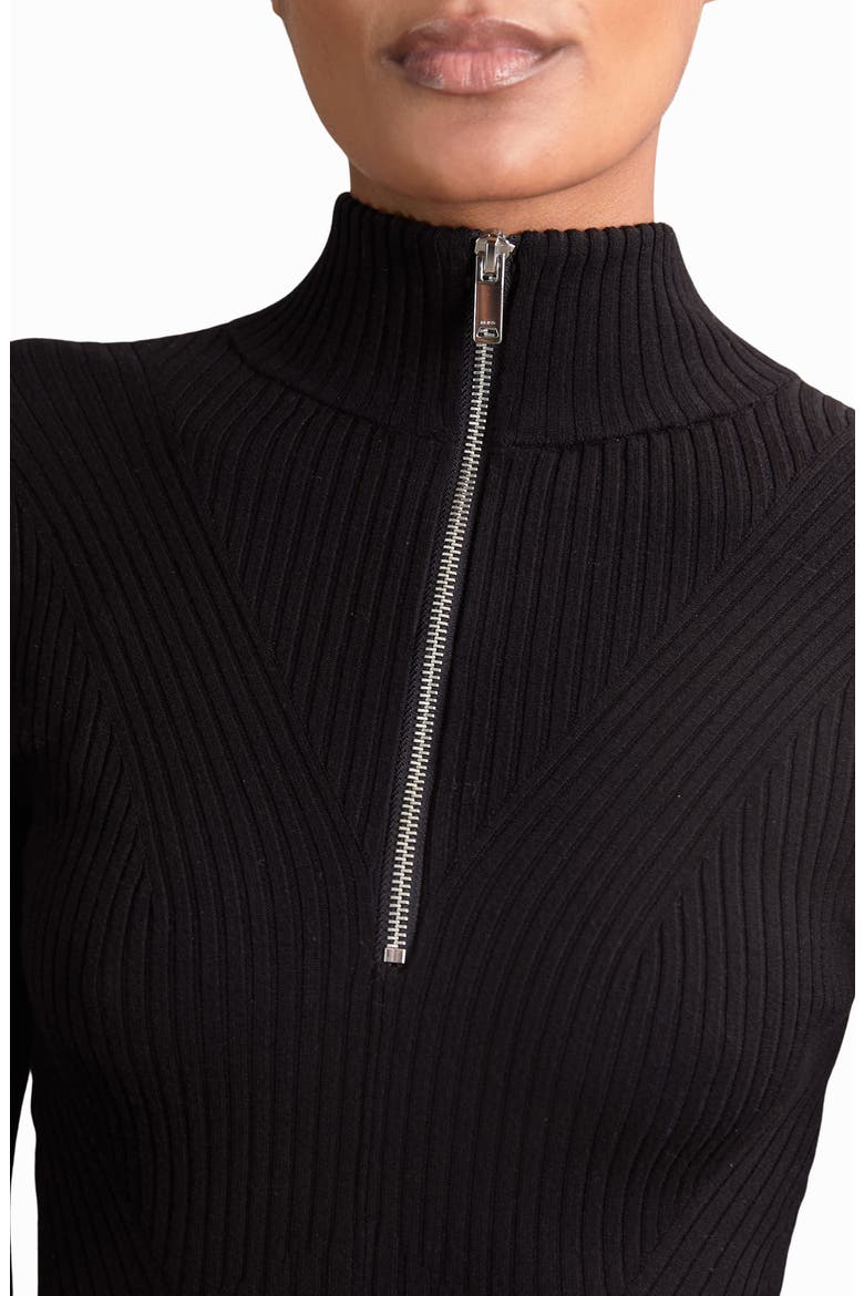 Vienna Half Zip Long Sleeve Rib Sweater Dress, Alternate, color, BLACK