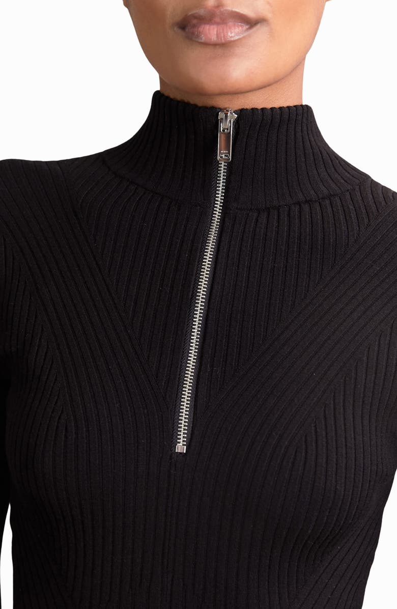 Reiss Vienna Half Zip Long Sleeve Rib Sweater Dress, Alternate, color, Black