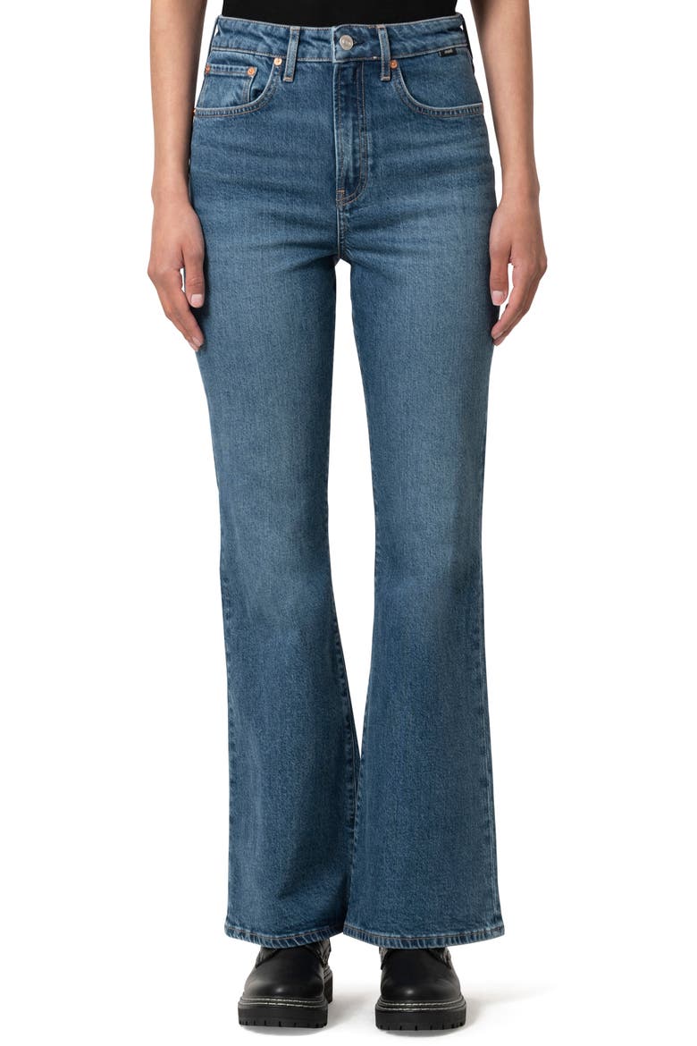 Los Angeles High Waist Flare Leg Jeans, Main, color, MID BRUSHED CLASSIC BLUE