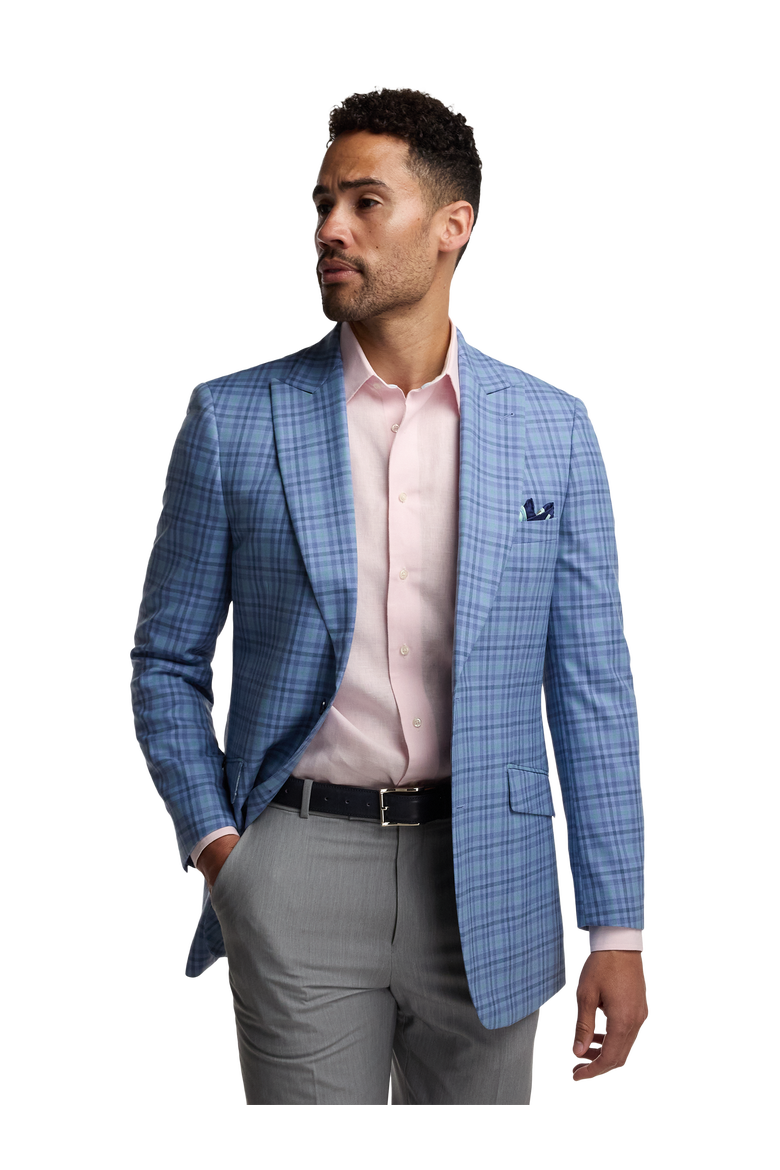 Wool Blend Single Breasted Peak Lapel Sport Coat, Alternate, color, Blue/Green