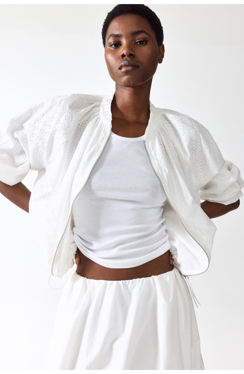 H&M Broderie Anglaise Blouson Jacket, Alternate, color, White