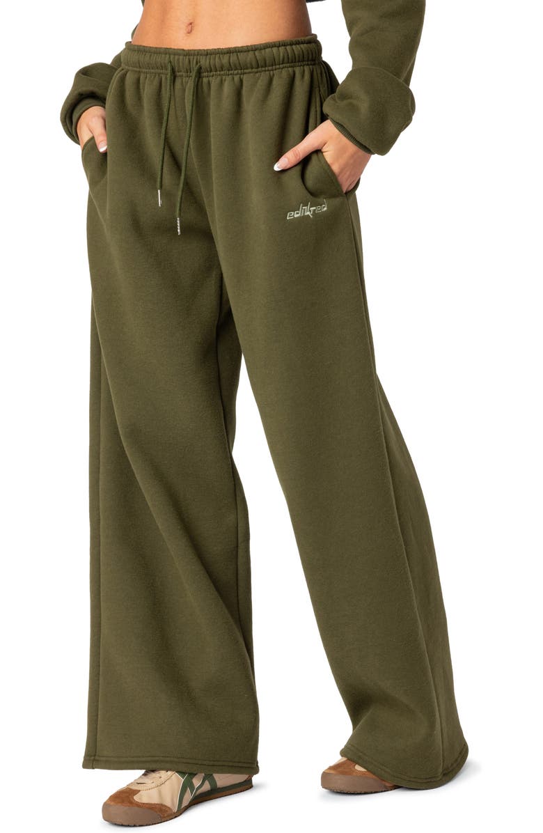 EDIKTED Breanna Wide Leg Sweatpants, Alternate, color, Olive