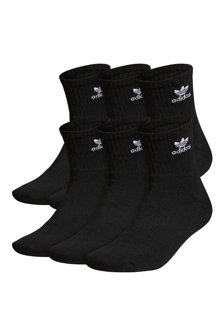 6-Pack Trefoil Performance Quarter Crew Socks, Main, color, BLACK