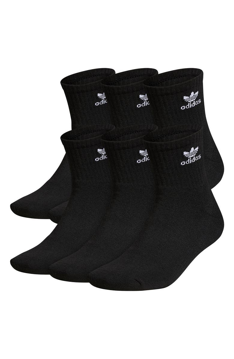 adidas 6-Pack Trefoil Performance Quarter Crew Socks, Main, color, Black