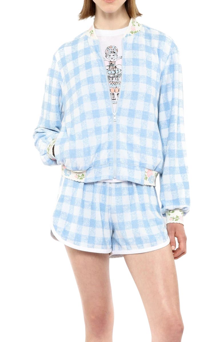 Anna Sui Gingham Terry Jacket, Alternate, color, Baby Blue