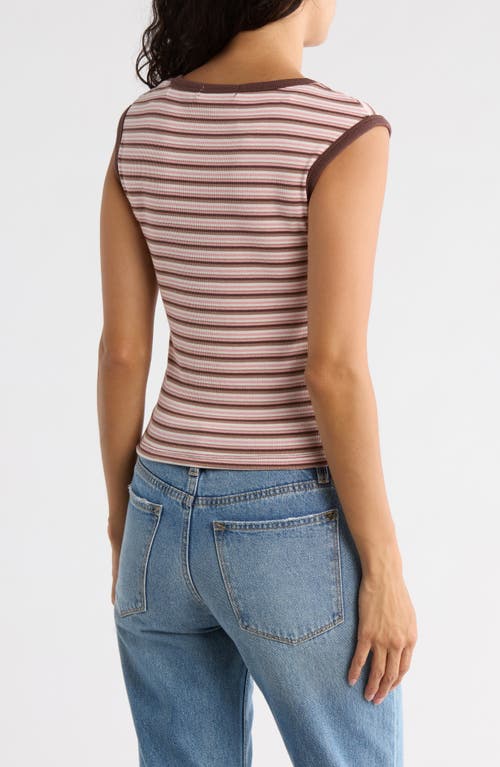 Madden Girl Stripe Scoop Neck Ribbed Tank In Brown