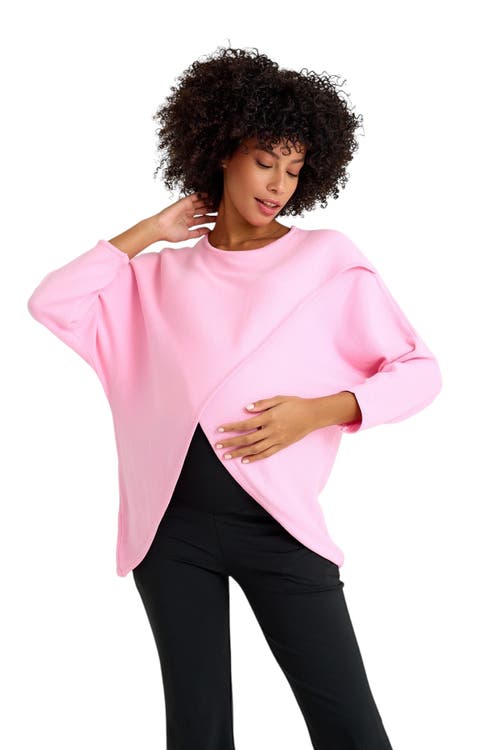 Accouchée Let Loose Crossover Long Sleeve Maternity Nursing Knit Top In Pink