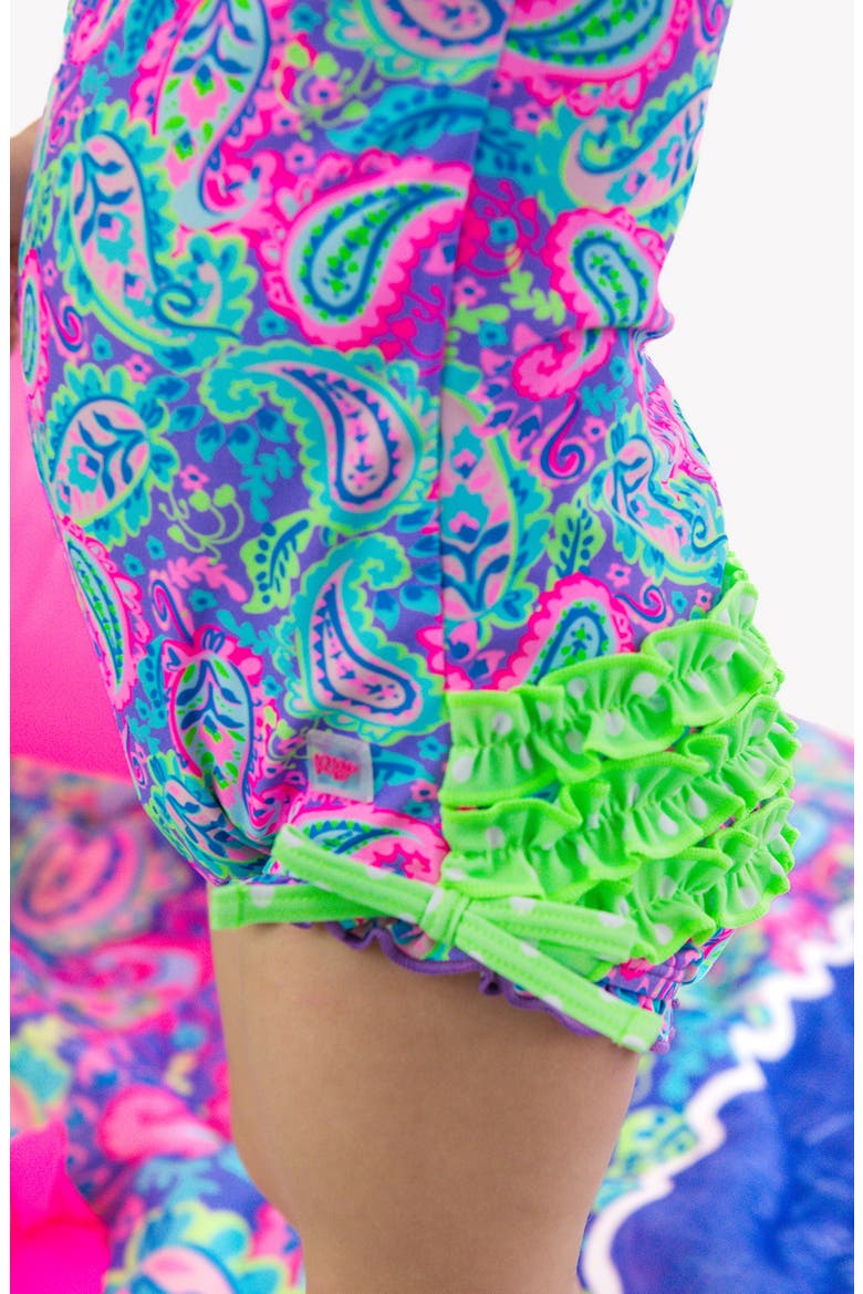Kids' Neon Paisley One-Piece Rashguard Swimsuit, Alternate, color, PURPLE