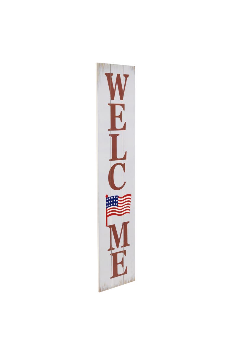 Northlight Welcome USA Flag Americana Wooden Porch Board Sign Decoration - 36", Alternate, color, White