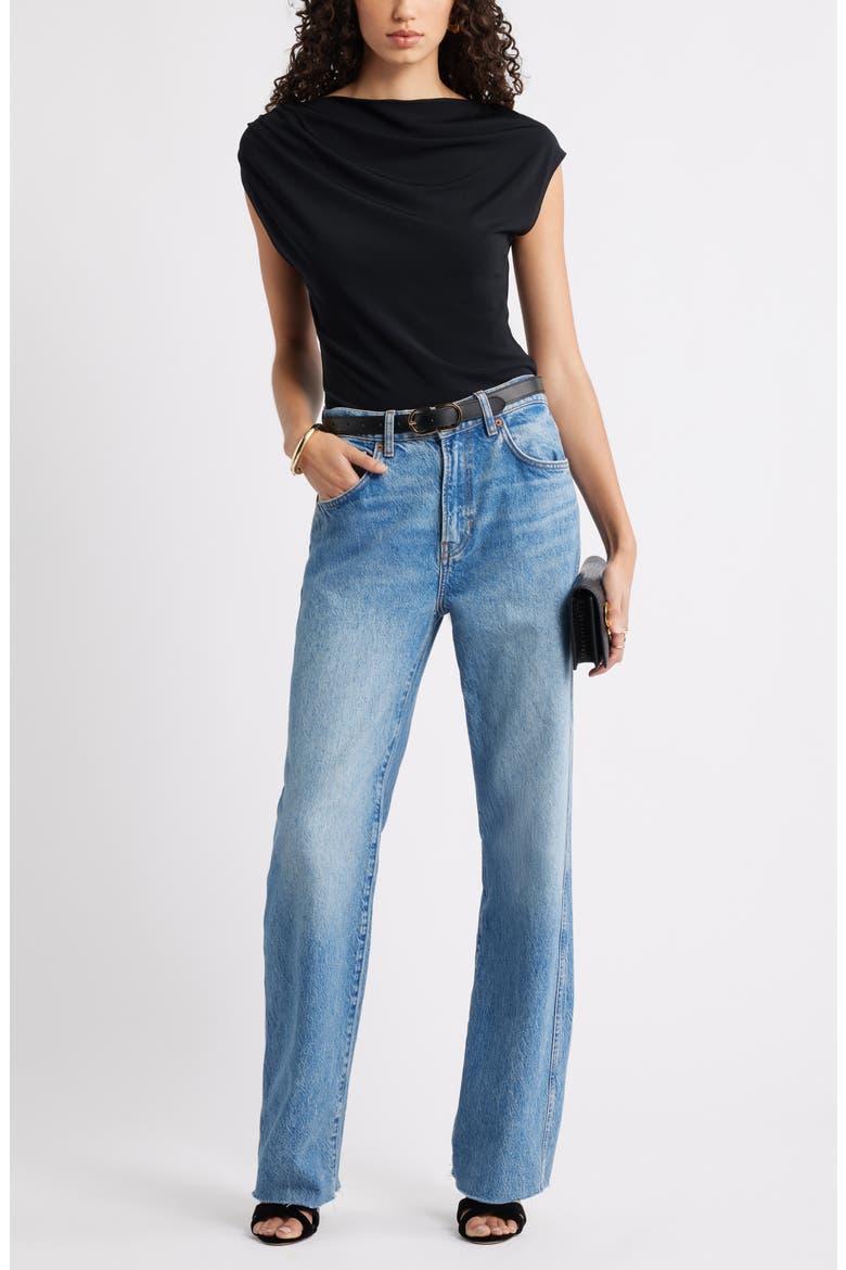 Drape Cap Sleeve Jersey Top, Alternate, color, BLACK