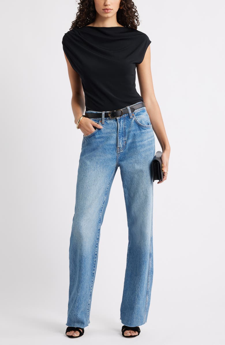 Nordstrom Drape Cap Sleeve Jersey Top, Alternate, color, Black