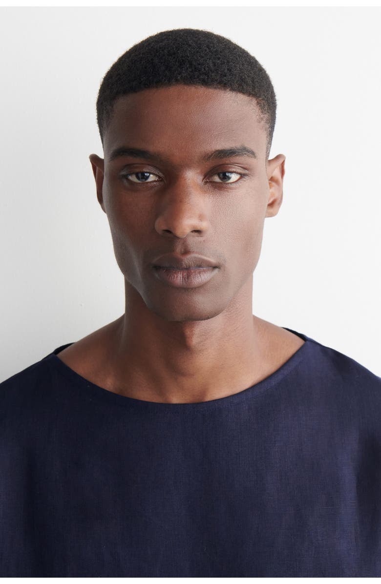 COS Boat-neck Linen T-shirt, Alternate, color, Navy