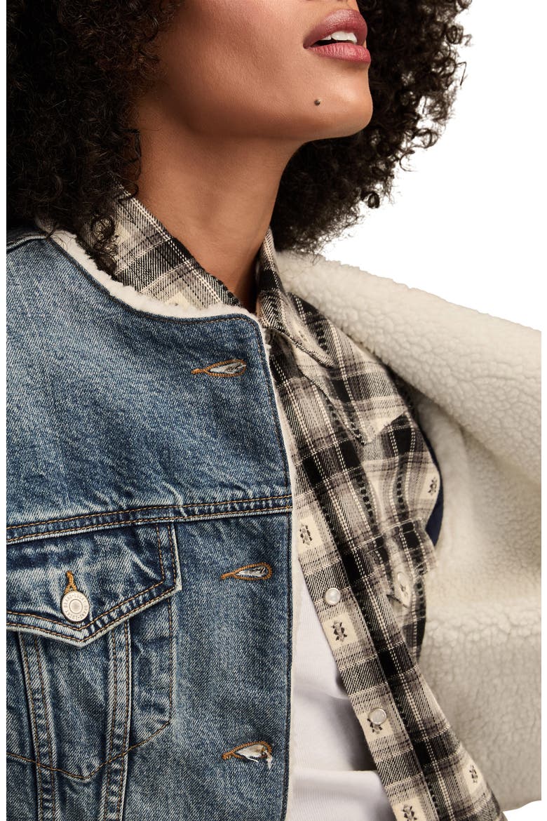 Collarless Crop Denim Trucker Jacket, Alternate, color, COZY COTTAGE WASH