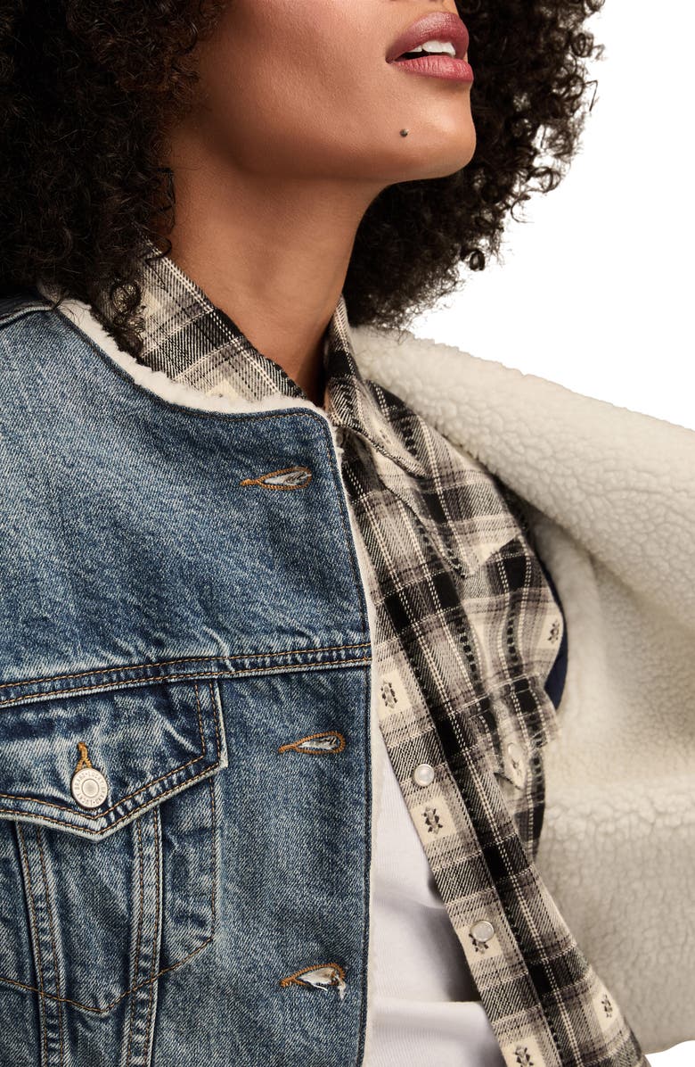 Lucky Brand Collarless Crop Denim Trucker Jacket, Alternate, color, Cozy Cottage Wash