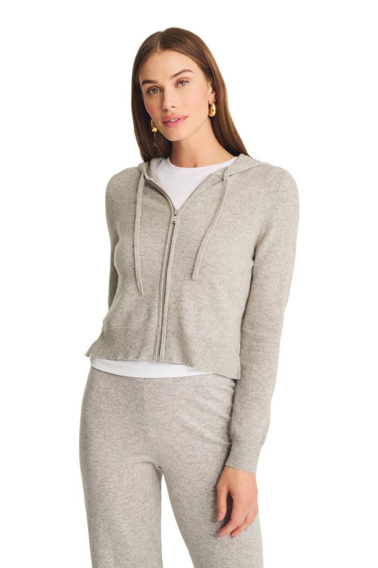 Signature Cashmere Cropped Zip Up Hoodie, Alternate, color, Cement