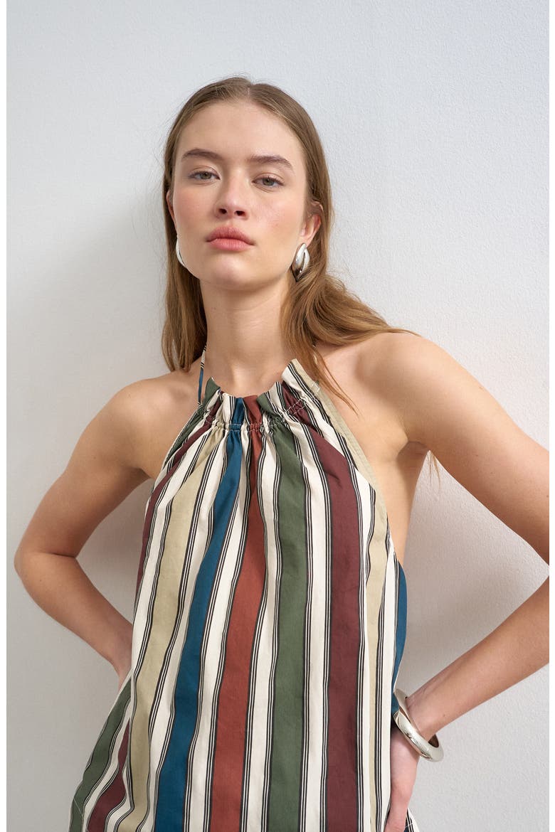 Co-ord Stripe Cotton Halter Neck Top, Alternate, color, MULTI
