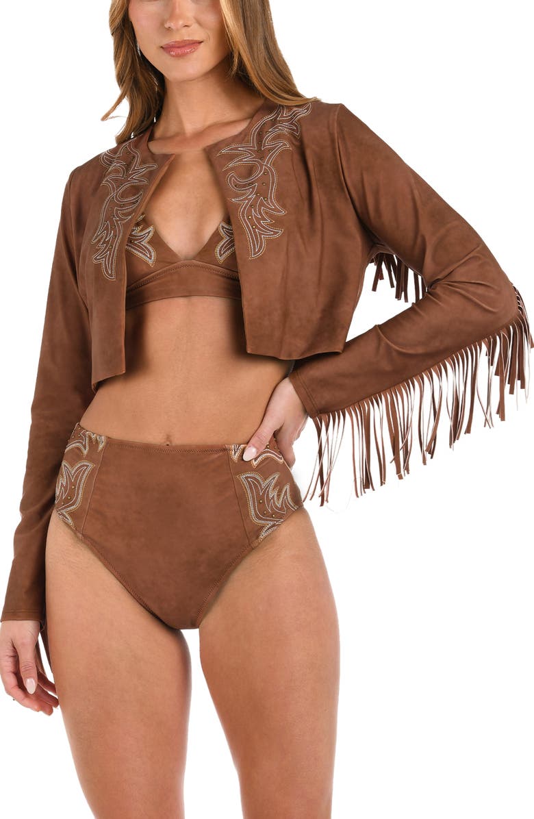 L'AGENCE Adeline Bolero Crop Cover-Up Jacket, Main, color, Bronze