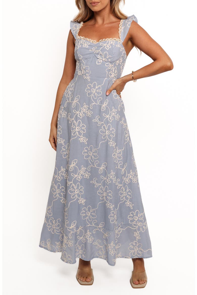 Ellise Lace Trim Soutache Midi Sundress, Alternate, color, BLUE