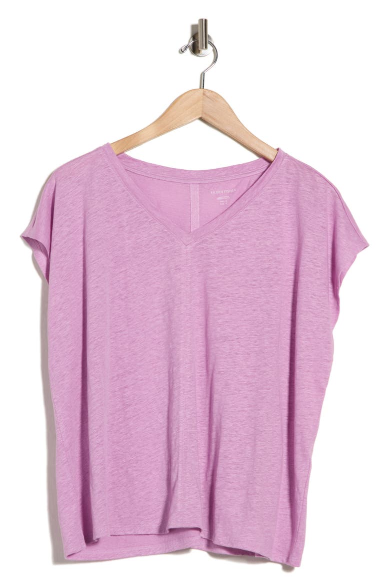 V-Neck Organic Linen T-Shirt, Alternate, color, FRENCH LILAC
