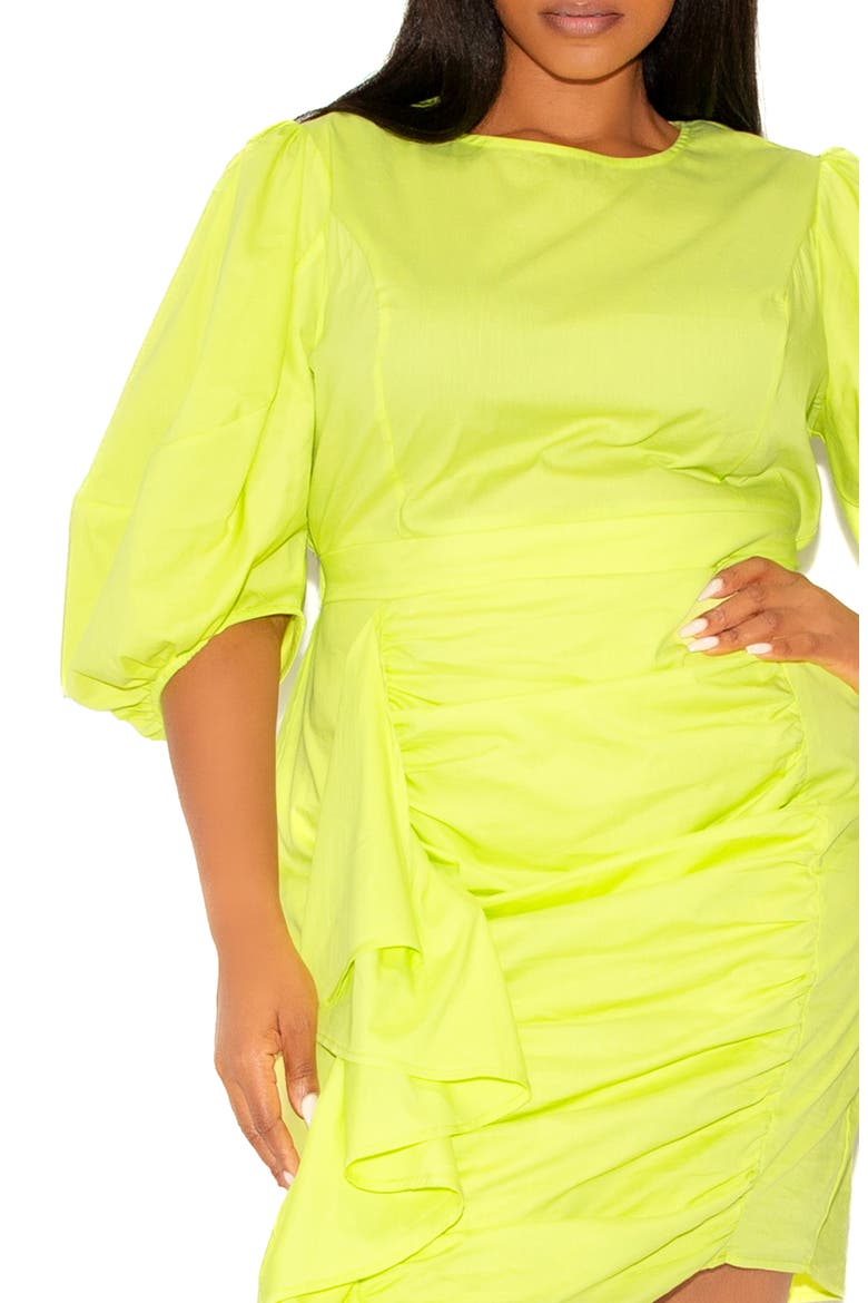 Puff Sleeve Ruffle Dress, Alternate, color, APPLE GREEN