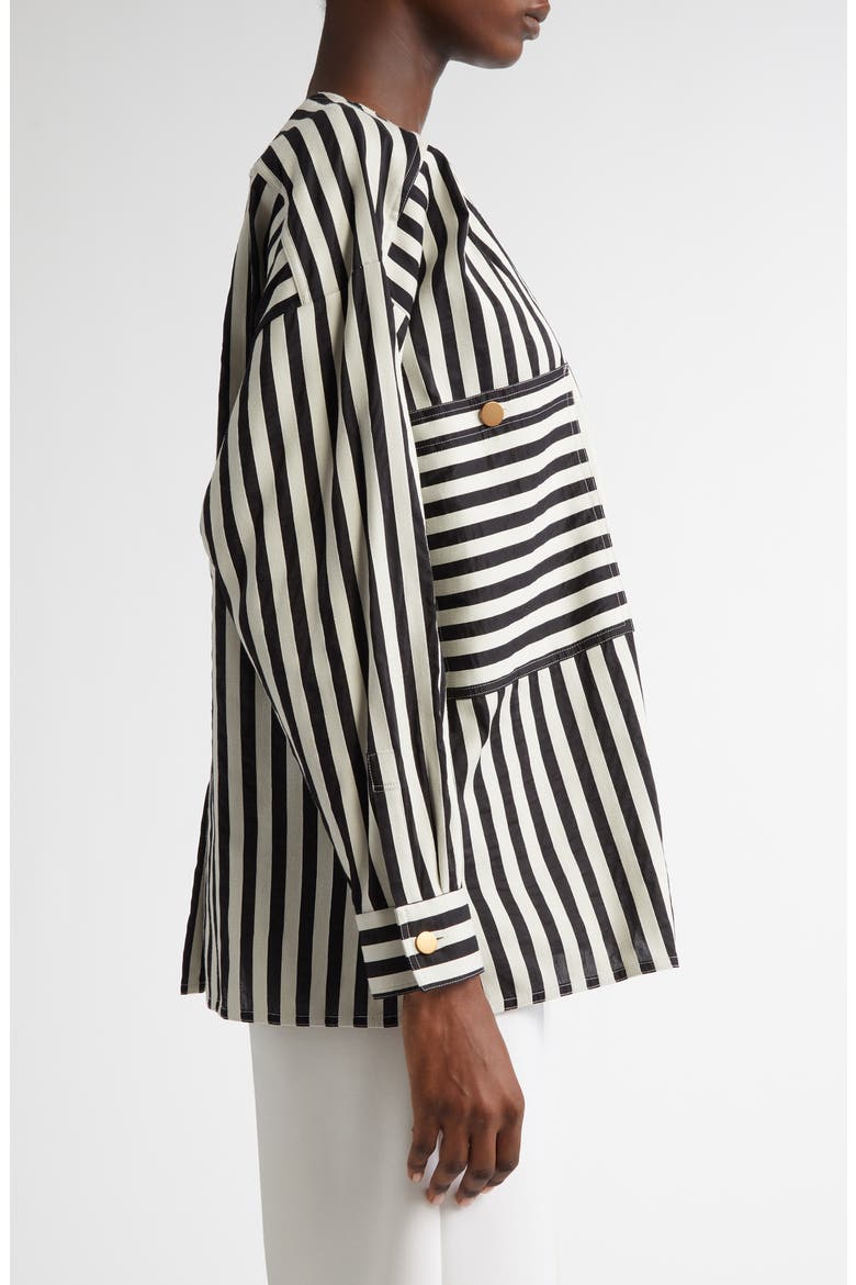 Paio Stripe Cotton & Silk Shirt, Alternate, color, WHITE/ BLACK