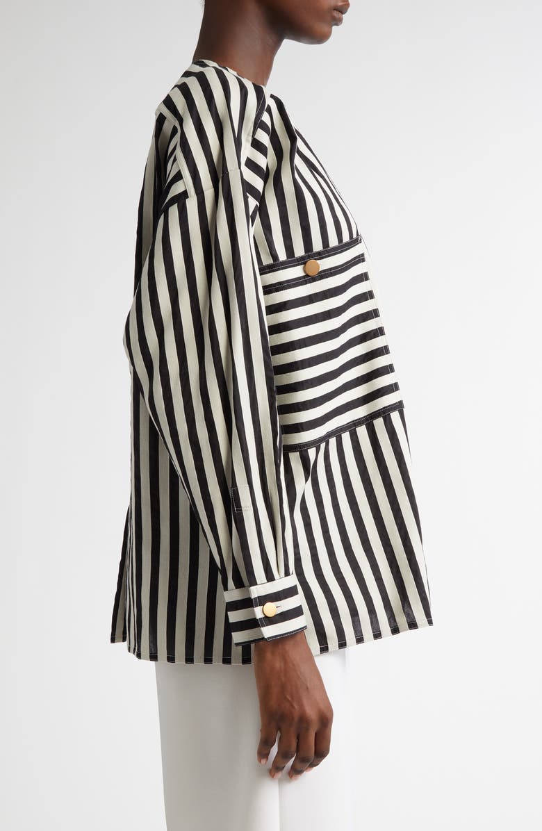 Max Mara Paio Stripe Cotton & Silk Shirt, Alternate, color, White/ Black