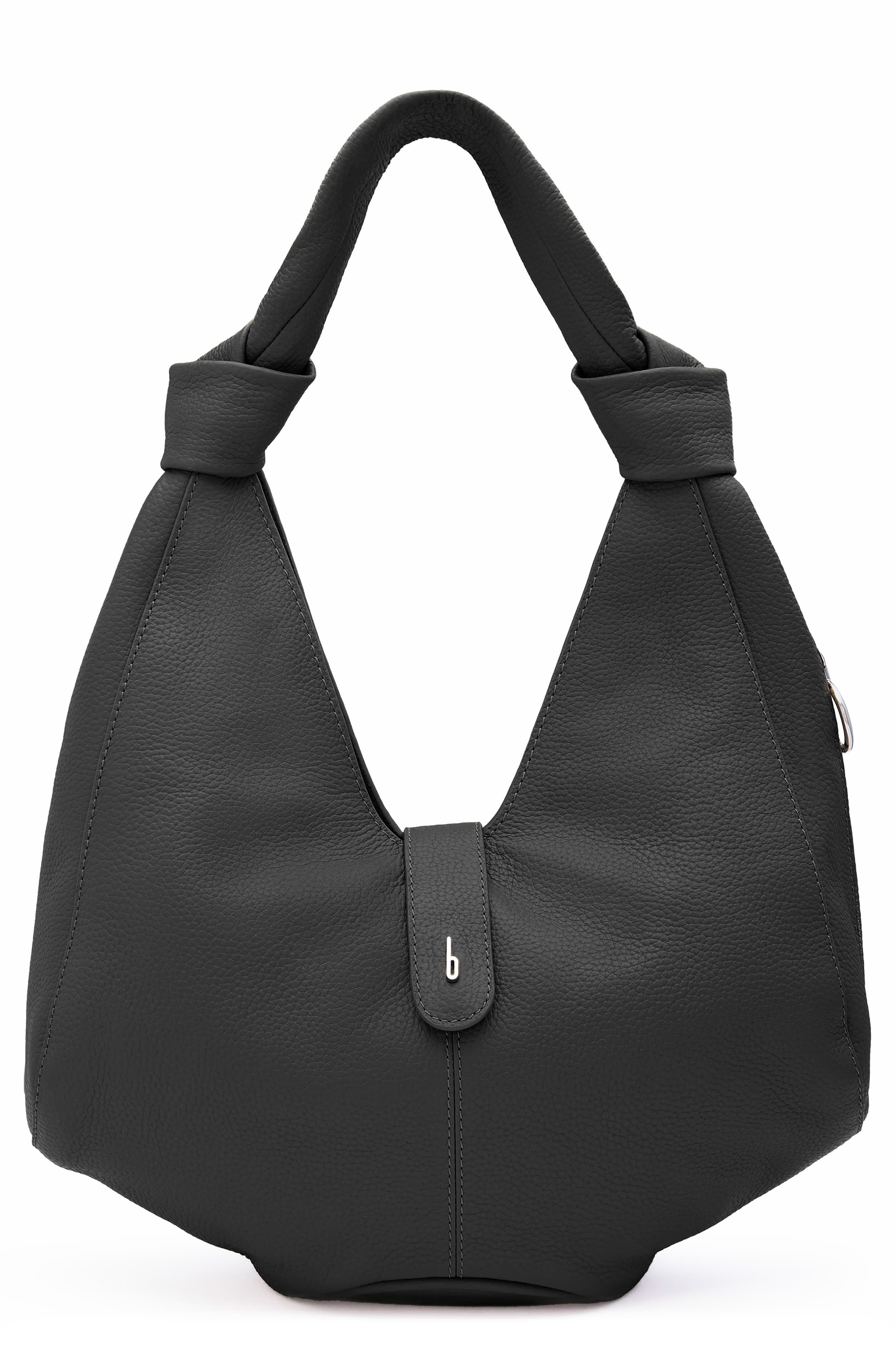 behno Nelli Pebble Leather Hobo Bag, Main, color, Black