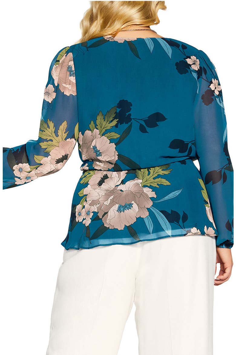 Maya Faux Wrap Blouse, Alternate, color, TEAL BOLD BLOOM