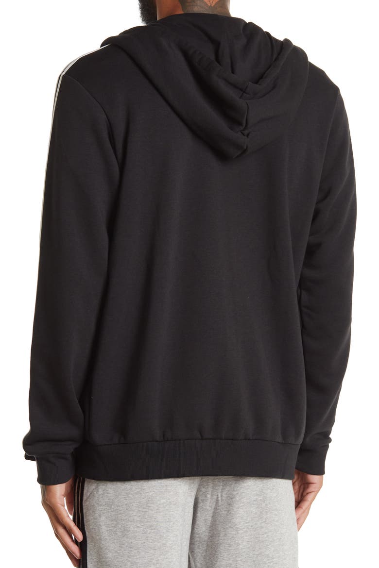 3-Stripes Zip Fleece Hoodie, Alternate, color, BLACK