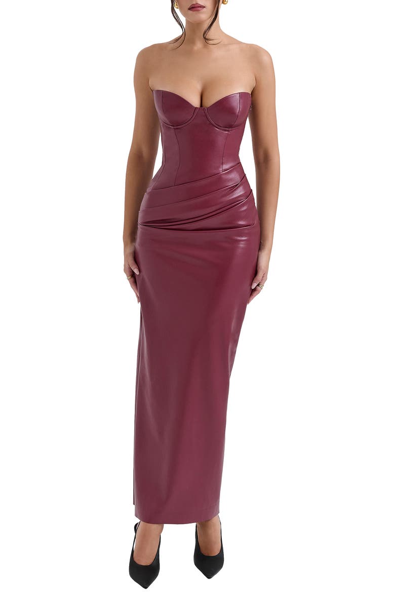 Juliana Corset Faux Leather Gown, Main, color, CABERNET