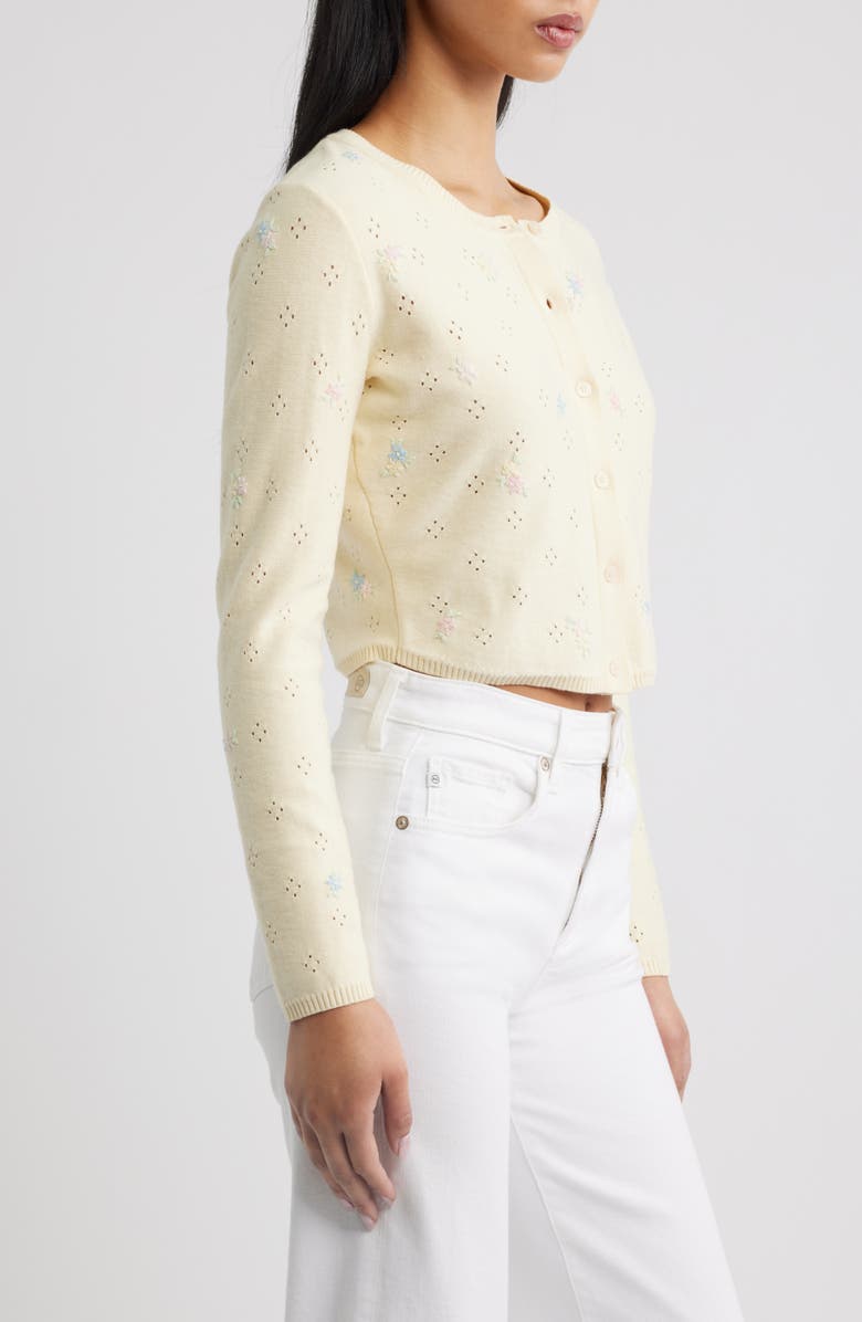 LoveShackFancy Paelynn Floral Embroidered Pointelle Cardigan, Alternate, color, Daylily