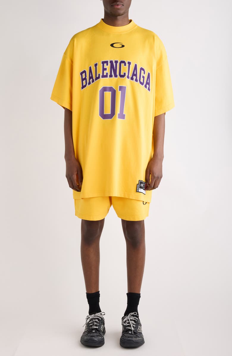 Balenciaga Loop Sports Icon Fleece Sweat Shorts, Alternate, color, 7090 Yellow/ Deep Purple