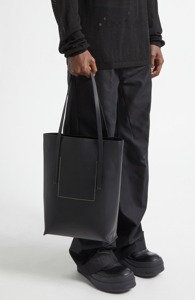 Rick Owens Borsa Medium Leather Shopper, Alternate, color, Black