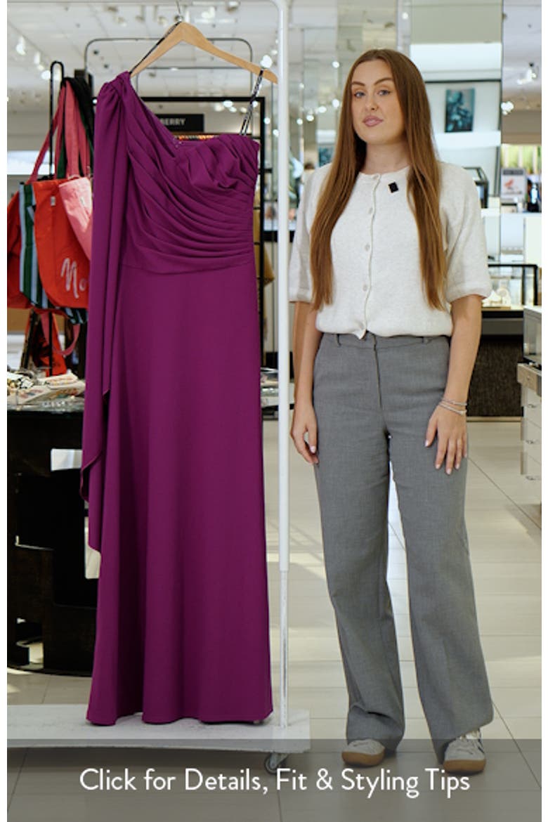 One Shoulder Cape Sleeve Crepe Gown video