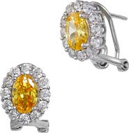 SAVVY CIE JEWELS Green Oval Simulated Emerald Halo Stud Earrings