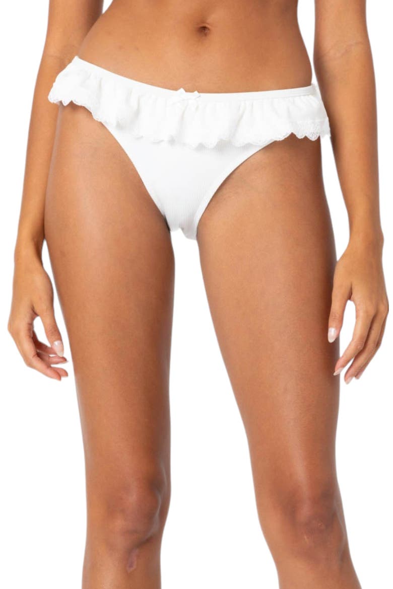 Ruffle Lace Trim Bikini Bottoms, Main, color, WHITE