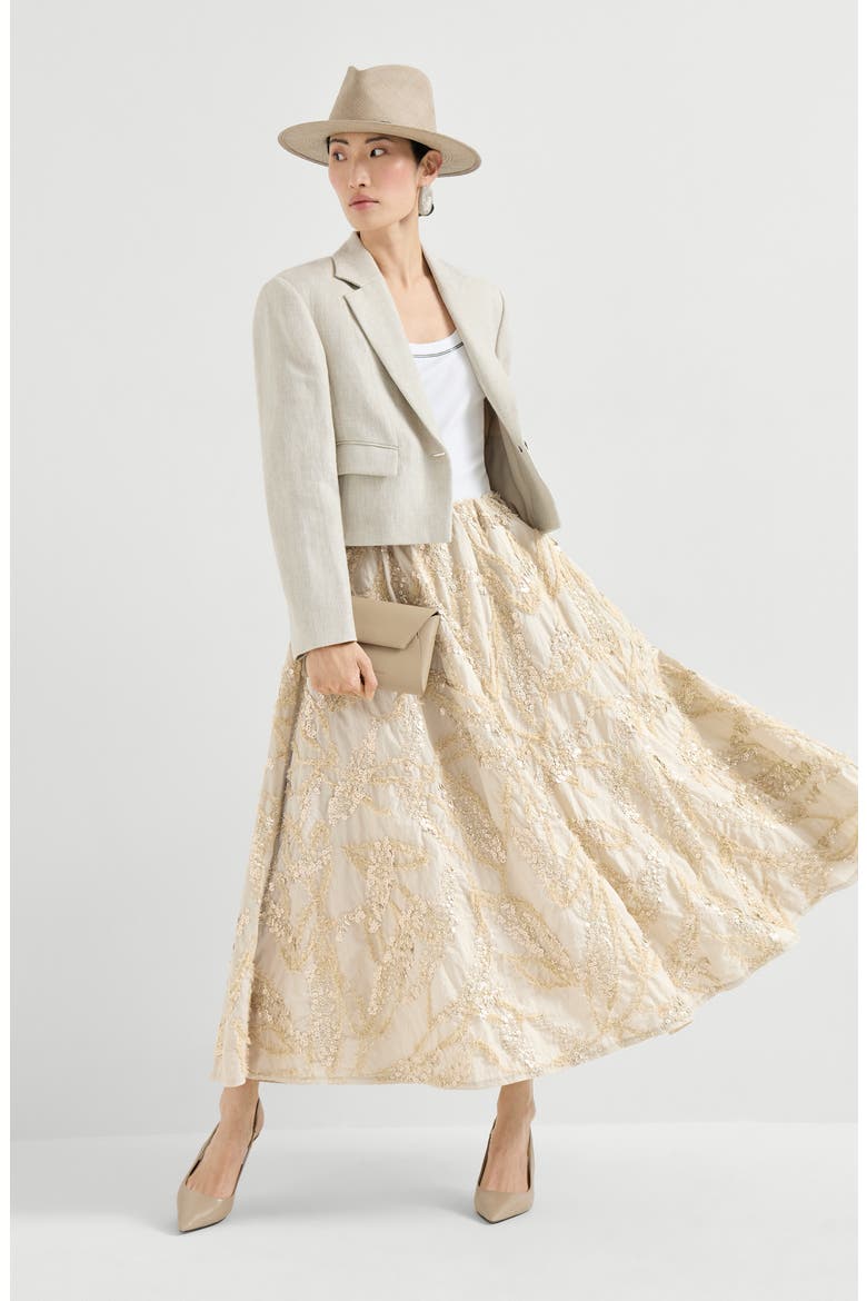 Skirt with dazzling seabed embroidery, Alternate, color, Sand