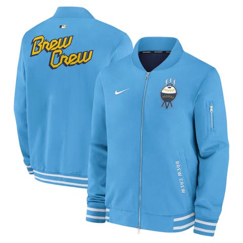 Men's Nike  Light Blue Milwaukee Brewers Authentic Collection City Connect Full-Zip Bomber Jacket