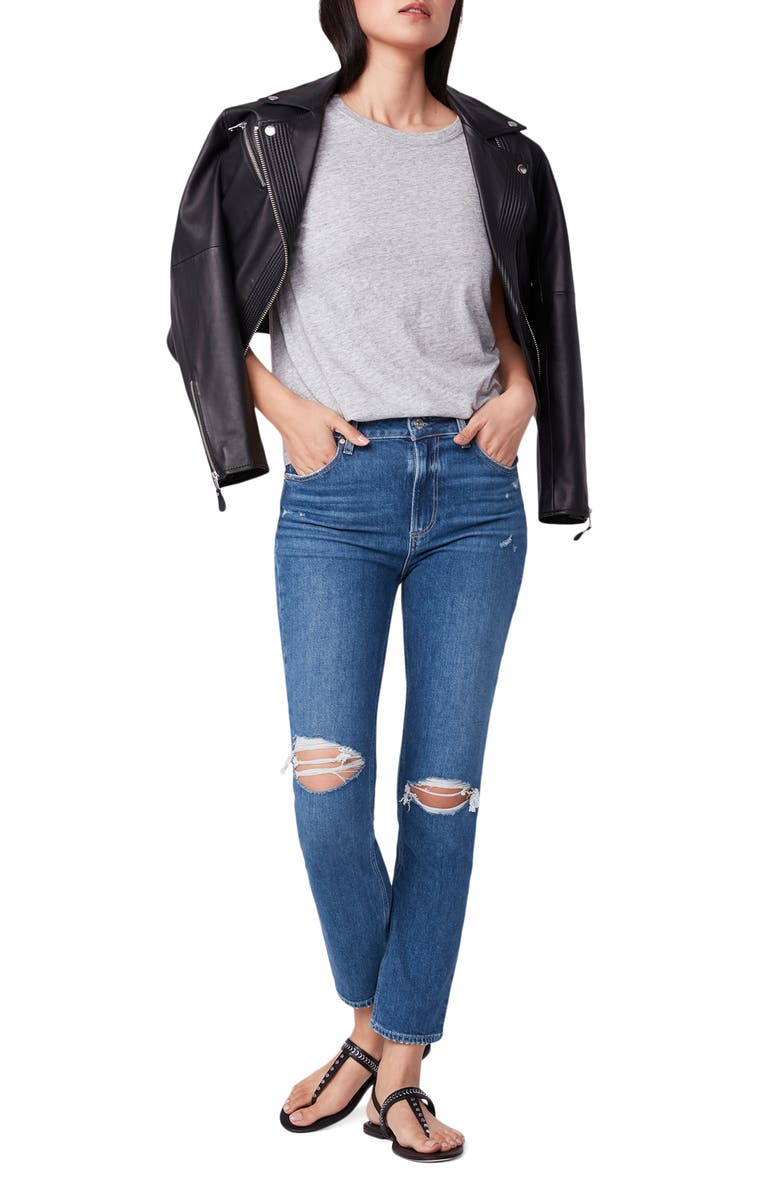 PAIGE Sarah Ripped High Waist Slim Jeans, Alternate, color,