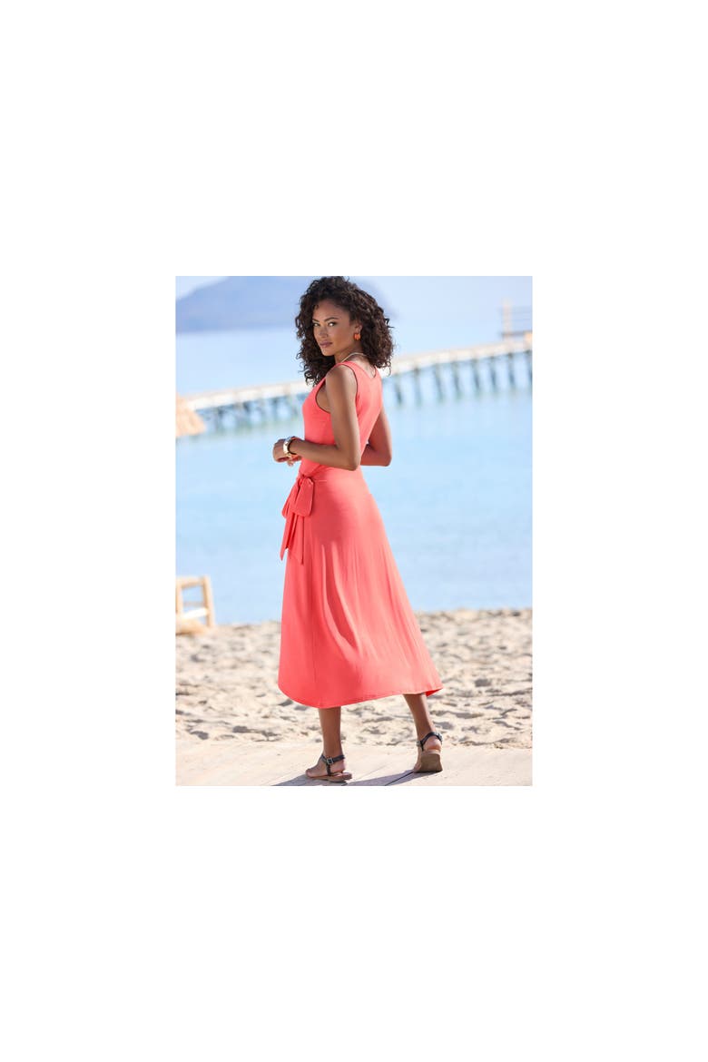 Sleeveless Wrap Look Dress, Alternate, color, Coral