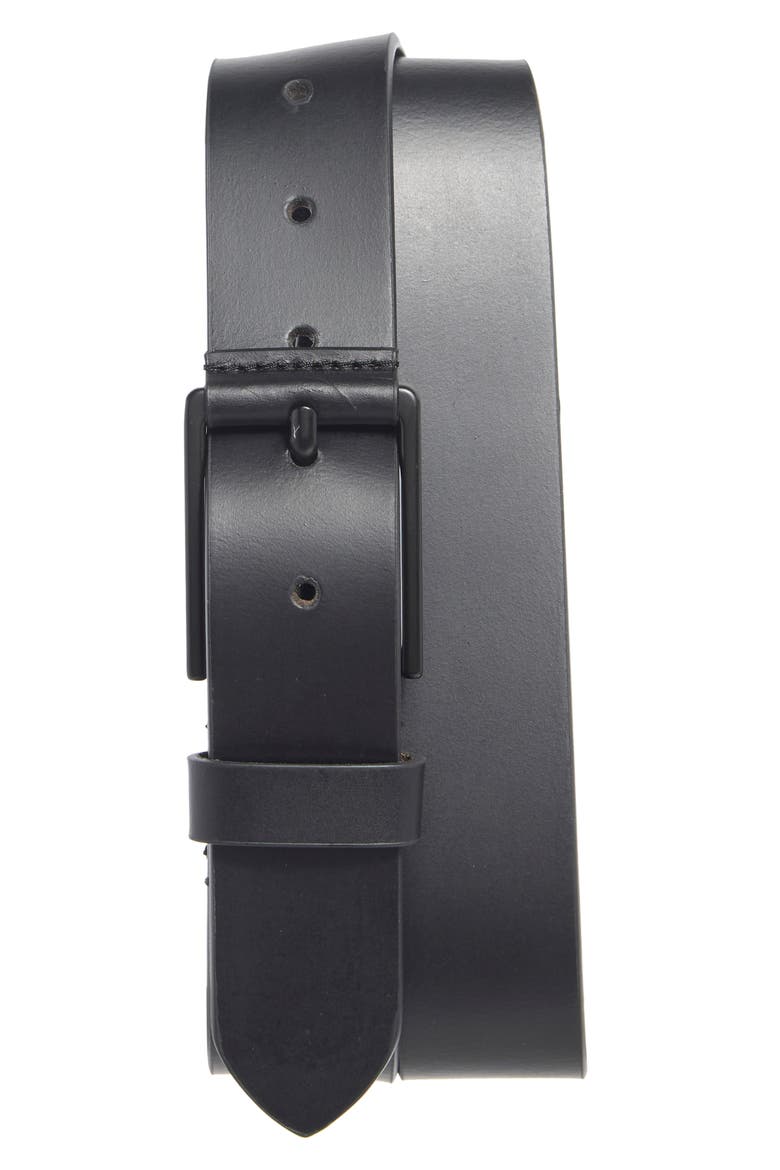 Oil Tanned Leather Wrapped Buckle Belt, Main, color, BLACK