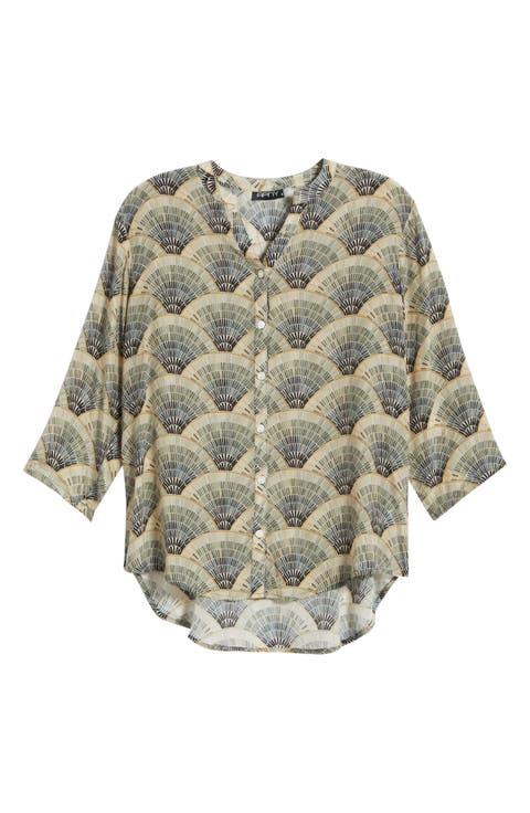 Mandarin Collar Button-Up Shirt