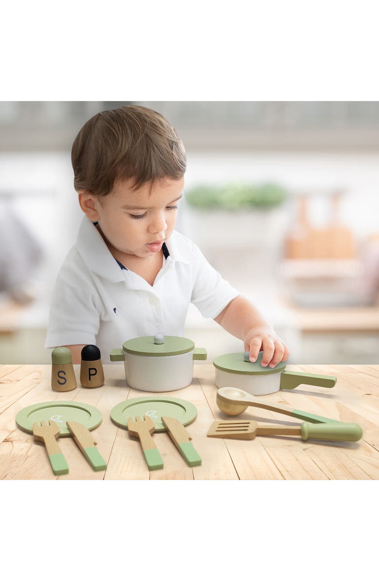 Teamson Kids Little Chef Frankfurt 14-Piece Wood Cookware Playset, Alternate, color, Green
