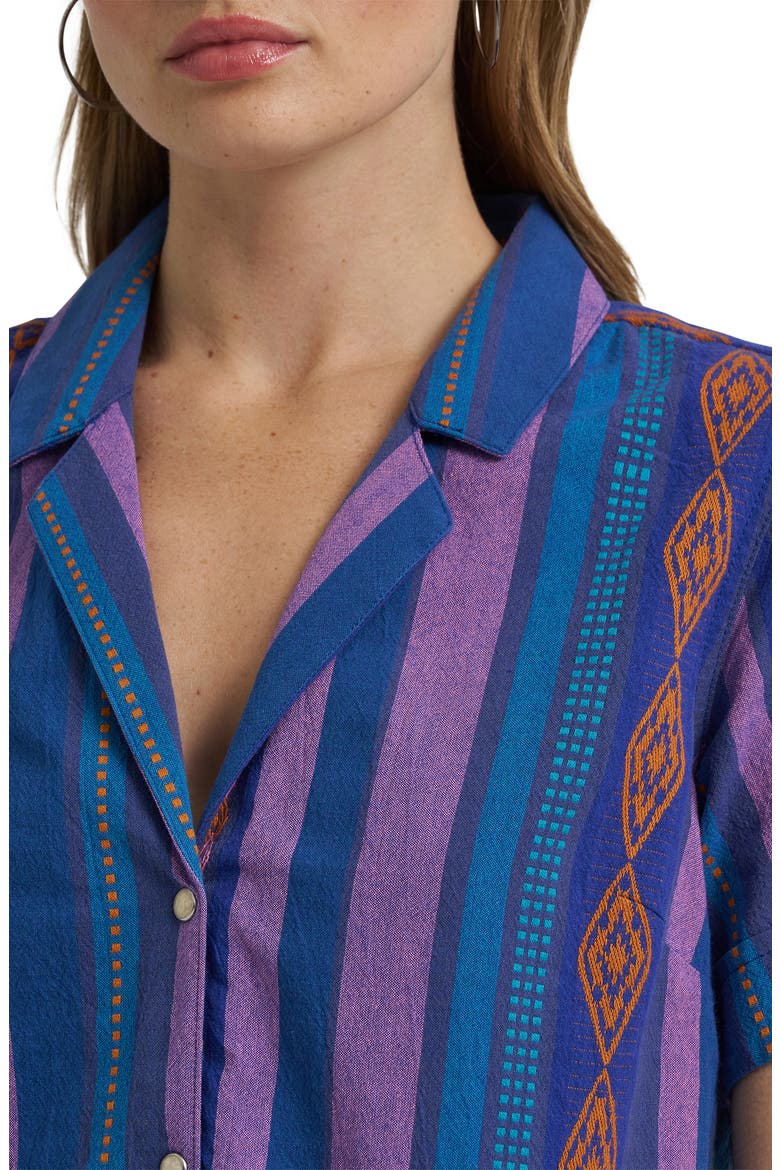 x Lainey Wilson Crop Cotton Jacquard Camp Shirt, Alternate, color, PINK